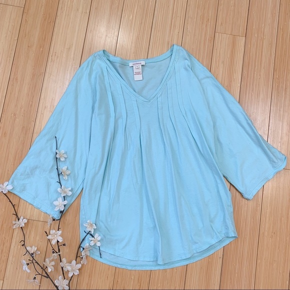 Sundance Soft Aqua Three Quarter Sleeve Top, S. - Picture 1 of 4